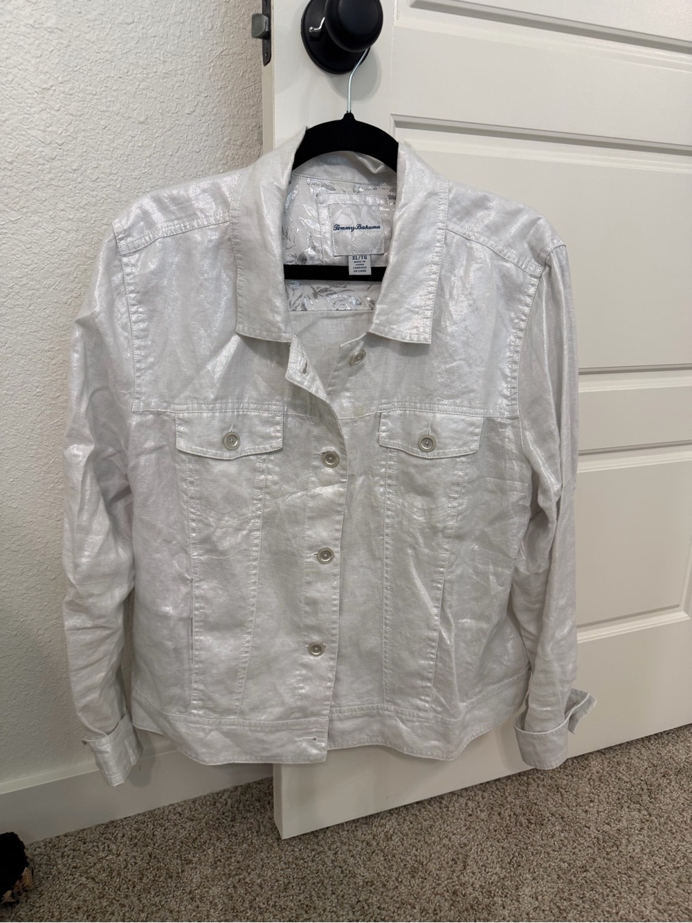 Tommy Bahama White Shimmery Linen-Blend Button Jacket